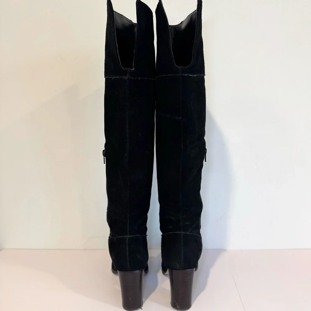 Lord & Taylor 424 Fifth Mikayla Black Suede Knee High Boots W Block Heel, Sz 8.5